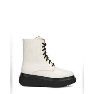 Aquatalia Ornella Weatherproof Wedge Combat Boot In White size 7.5